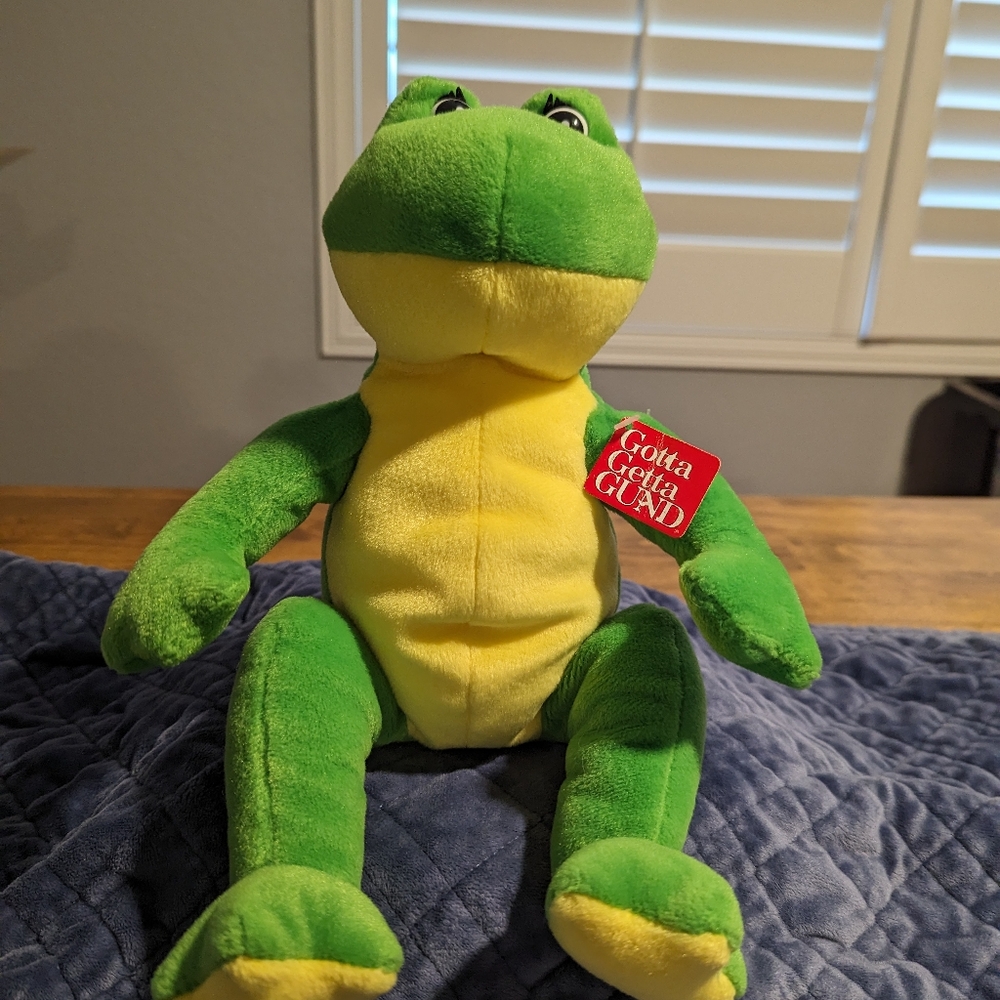 Gund Flash the Frog Toad Green Yellow Plush 14" Toy 40812 NWT